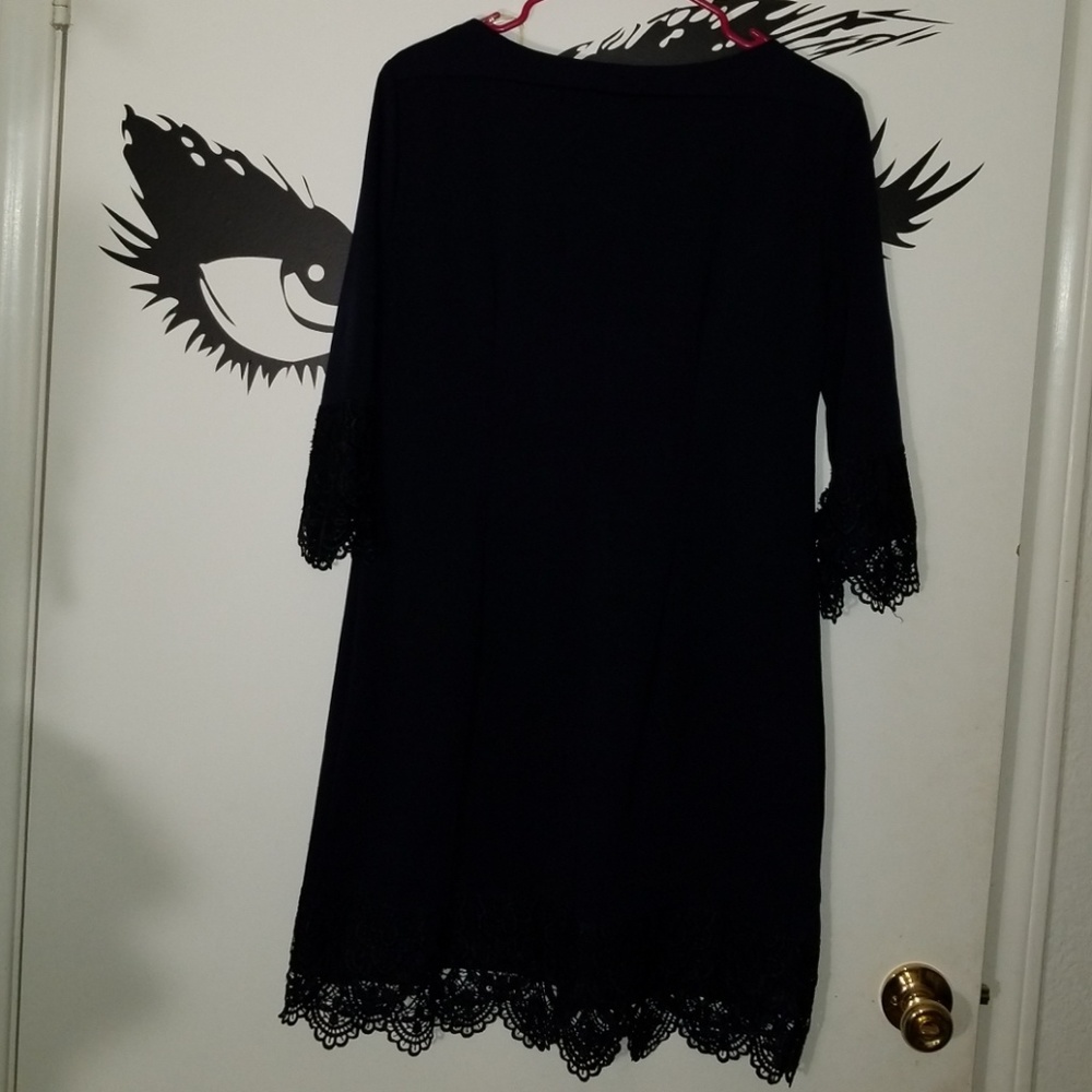 Navy Blue Dress w Floral Lace Detail